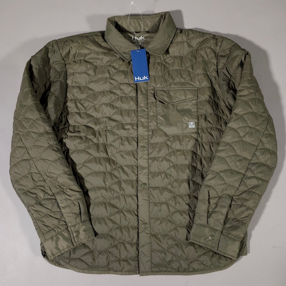 Huk Tarpon Quilt Shacket‎ Mens Medium Olive Green Fishing Quilted Jacket NWT